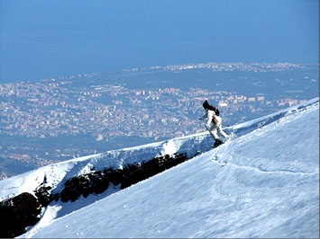 Skiing on Mount Etrna volcano